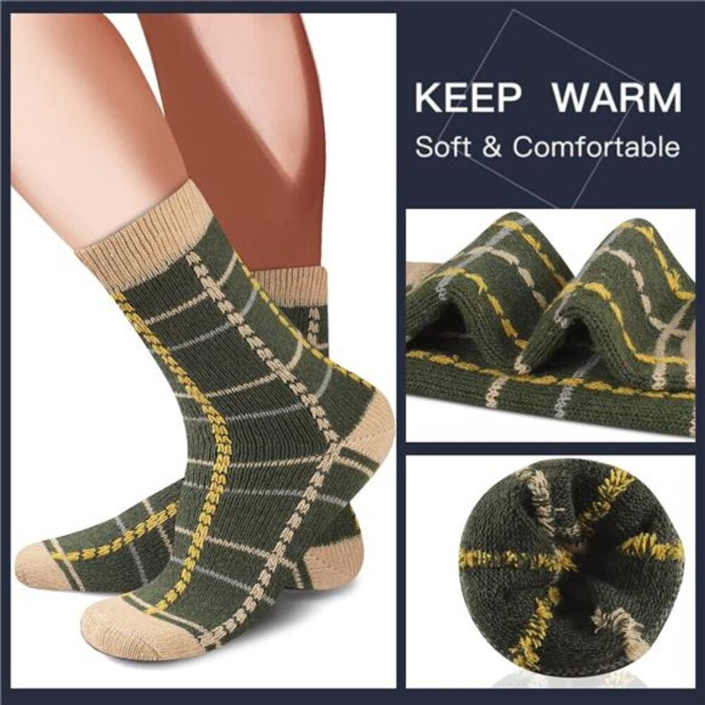 5 PairsMen's Warm Wool Socks Thermal Winter Thick Crew Pattern Socks - Picture 2 of 5